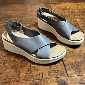 Ecco Titanium Gray Leather Corksphere Wedge, size 40 EU/9-9.5 US